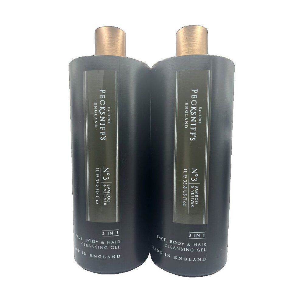 NEW 2x Pecksniffs No.3 Bamboo & Vetiver 3 in 1 Face Body & Hair Cleansing Gel